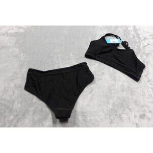 NWT Size Large Cupshe Women's Size 2 Black Halterneck Bikini Set Top & Bottom